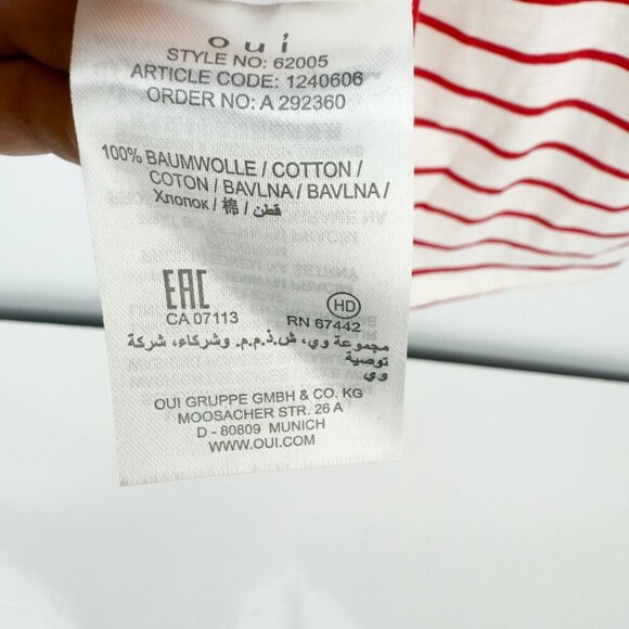 OUI Striped Cotton Summer Red & White T-Shirt W/Lace Embroided Boat Round Size 8 - Picture 12 of 13